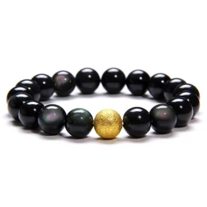 Bracelet Perles Noires Femme Pierre