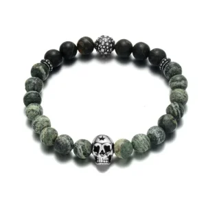 Bracelet Perles Tête De Mort Homme Pierre
