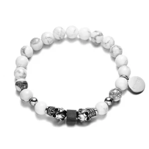 Bracelet Homme Perles Blanches Pierre