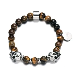 Bracelet Homme Perles Tête De Mort Crâne