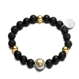 Bracelet Homme Perles Noires Mates Boule