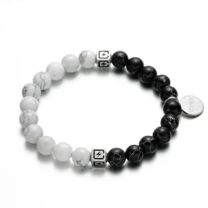 Bracelet Homme Perles Noires Blanches Boule