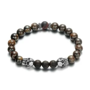 Bracelet Homme Perles Tête De Mort Boule