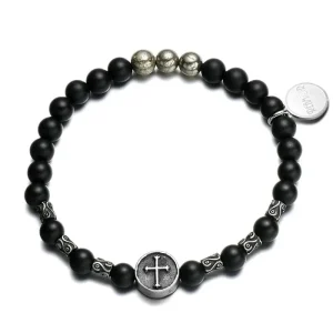 Bracelet Perles Croix Homme Pierre