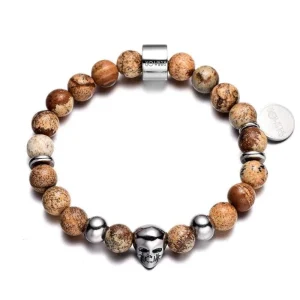 Bracelet Homme Tête De Mort Perles Crâne